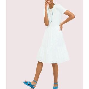 Kate Spade Dress Women L White Mixed Media Knit Dress Floral Eyelet Fit Flare
